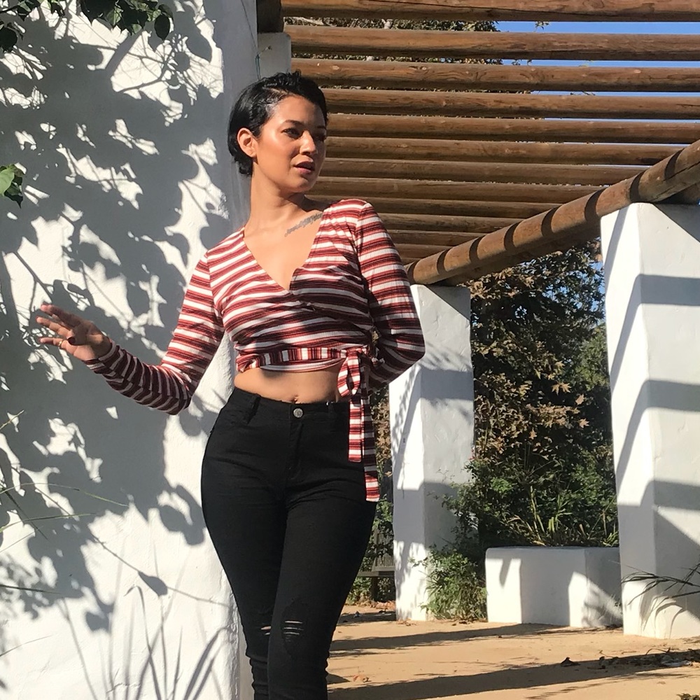 Stripped Wrap Top